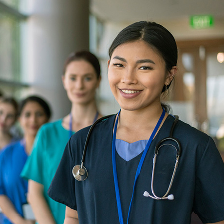 Nurses are standing inline.
